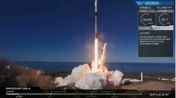 차세대소형위성 1호를 탑재한 팰컨-9 로켓 발사 장면. (출처:SpaceX 중계영상 캡처/과학기술정보통신부)